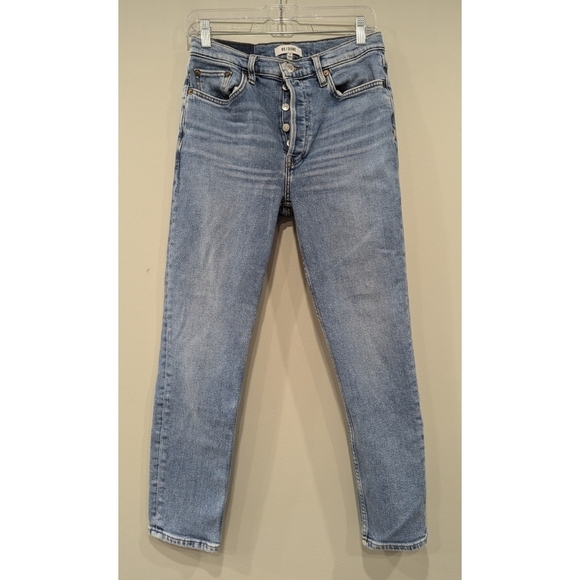 RE/DONE Originals 90's High Rise Ankle Crop Jeans in Faded Bright Blue Size 28 - Picture 1 of 8